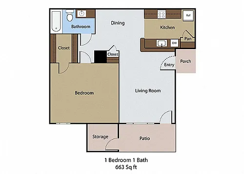Floor plan 1 BR 1 BA