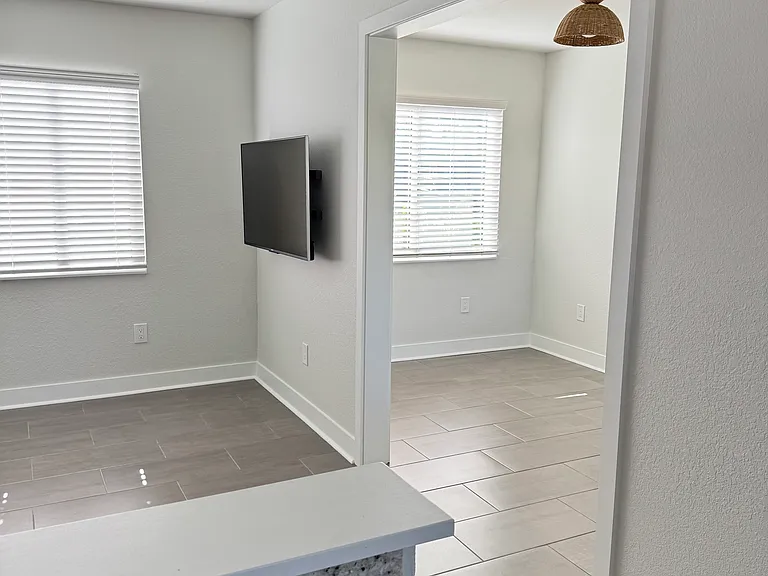 View of dining room from kitchen