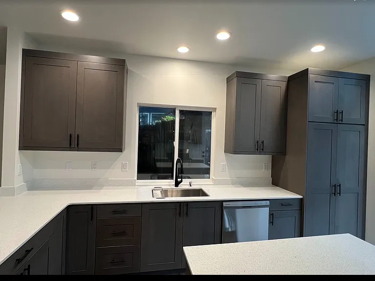 Kitchen and window facing yard, large pantry, Kitchen island