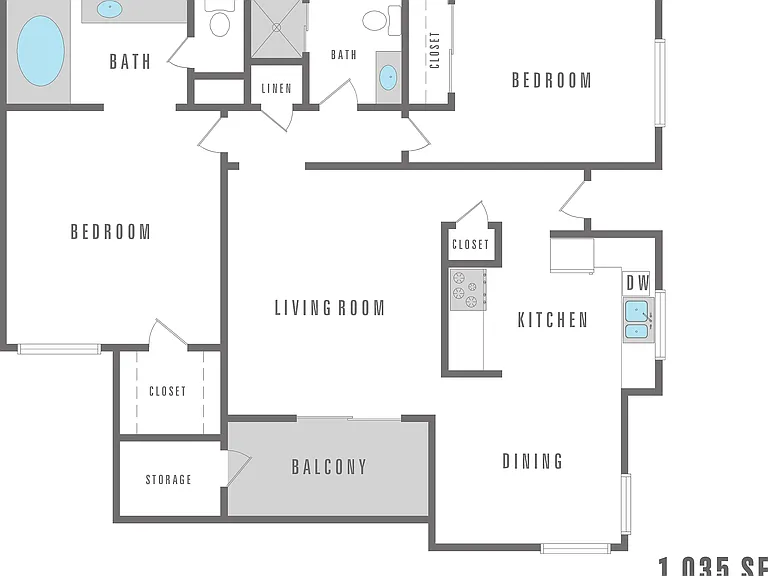 2 Bedroom 2 Bath 1,035 SF 2 Bedroom 2 Bath 1,035 SF