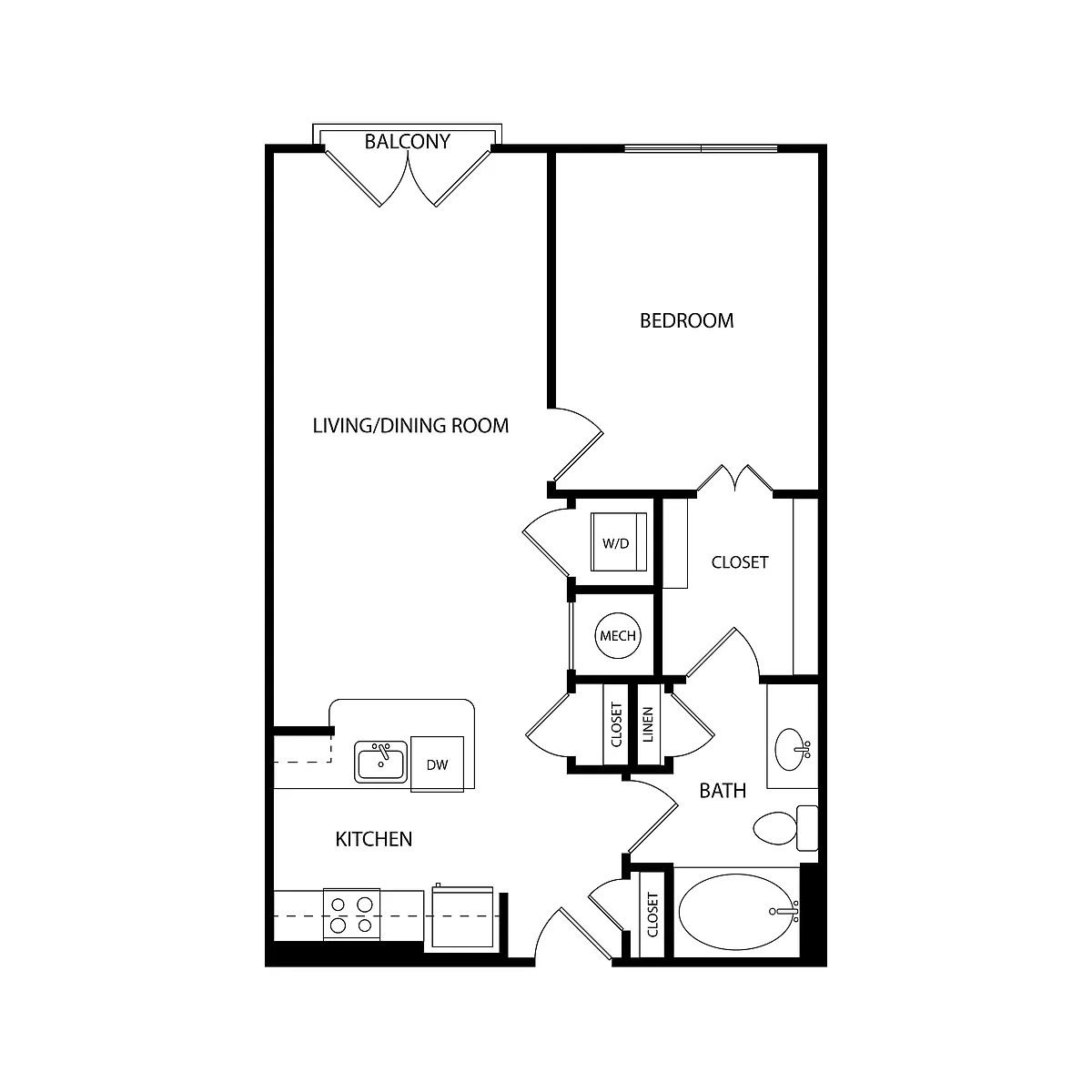 Floor plan 1 Bedroom, 1 Bath 708 SF KA1.1