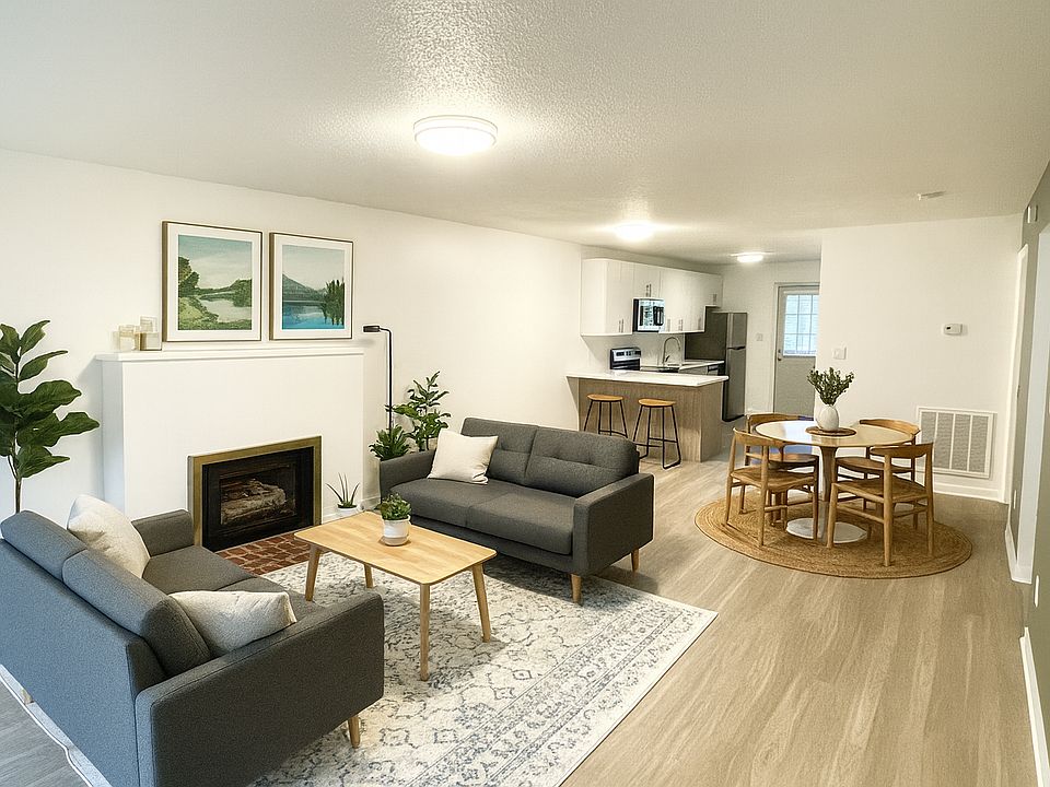 Digitally staged Living/Dining Area, Collegeview Apartments