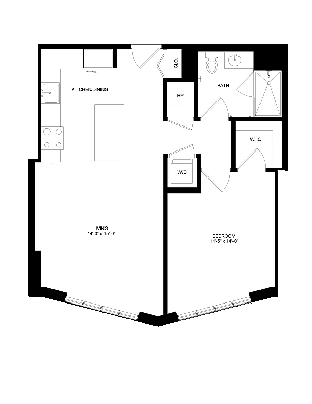 Floor plan 1 Bed-1 Bath-P13