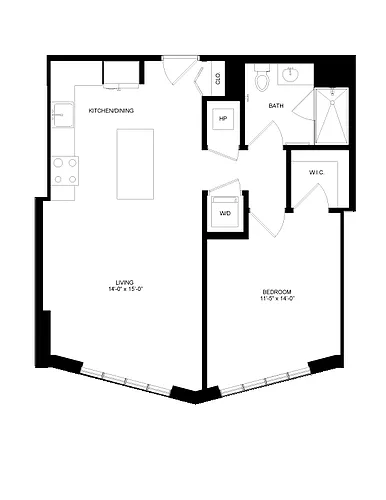Floor plan 1 Bed-1 Bath-P13