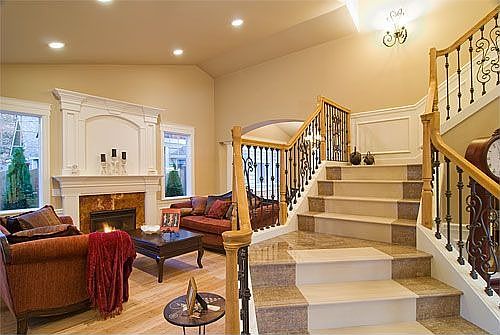 european stone stair with iron railing