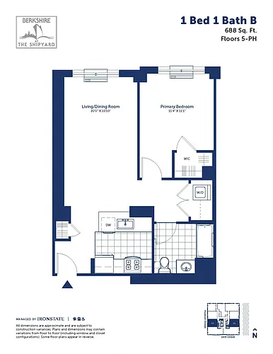 Floor plan 1 Bed 1 Bath B