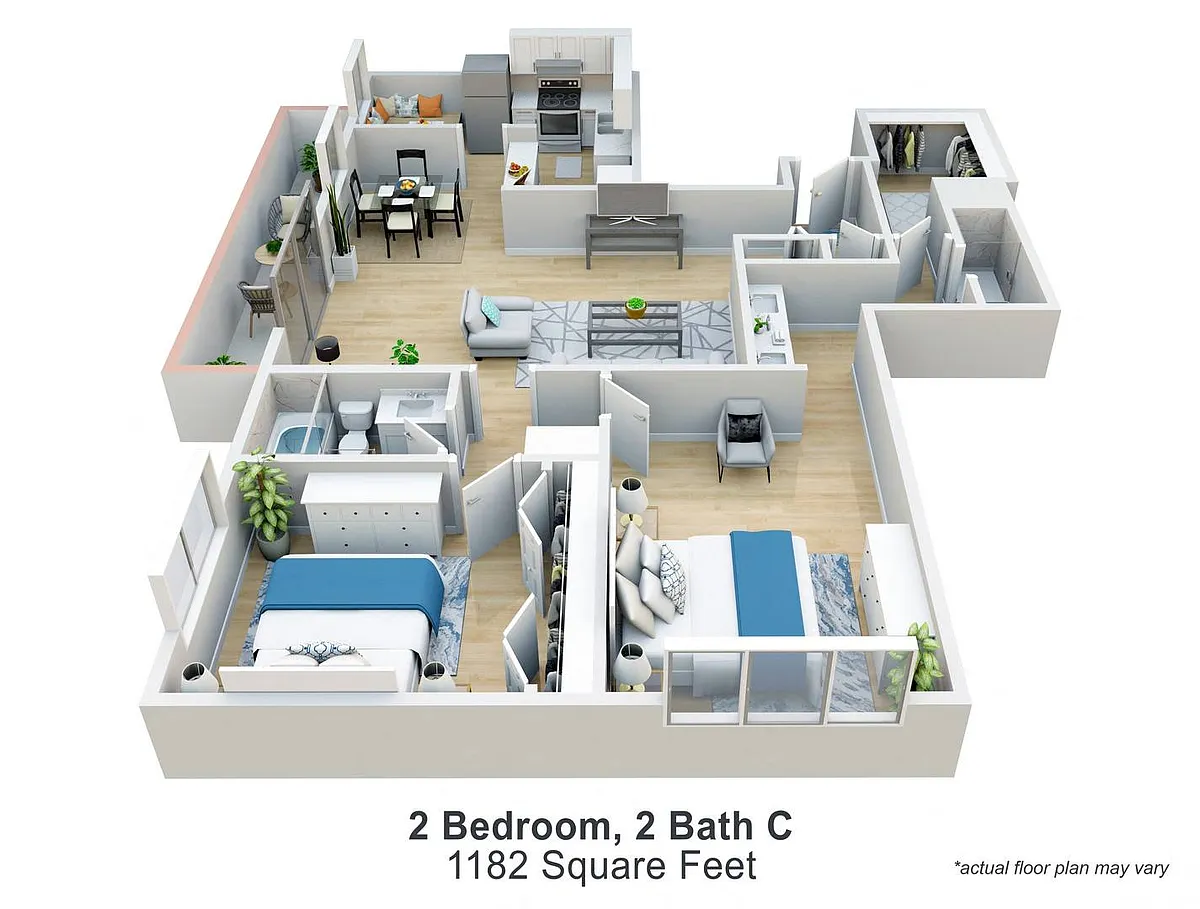 Floor plan 2 Bedroom, 2 Bath