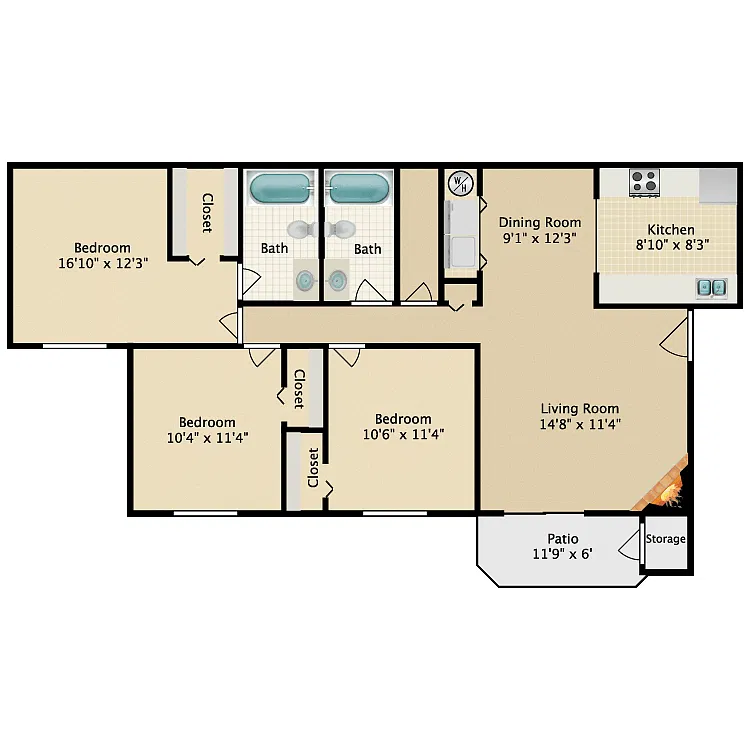 Floor plan 3 Bed 2 Bath