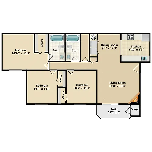 Floor plan 3 Bed 2 Bath