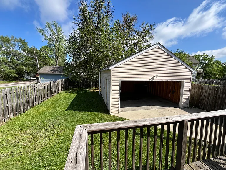 full sized detached garage (20x20 ft) and back deck