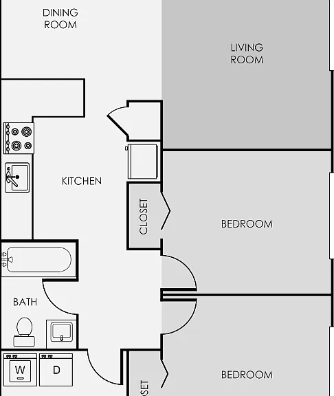 Two Bedroom One Bath Floorplan Diagram