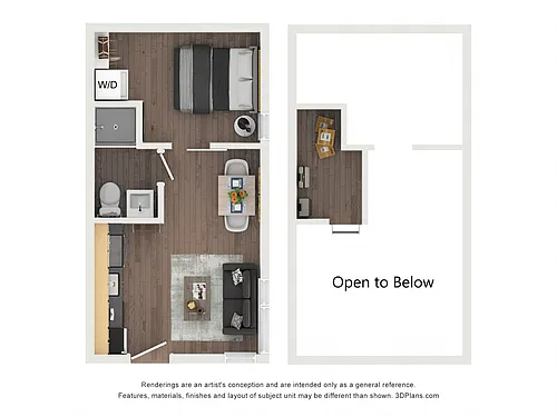 Floor plan Pike One Bedroom with Storage Loft