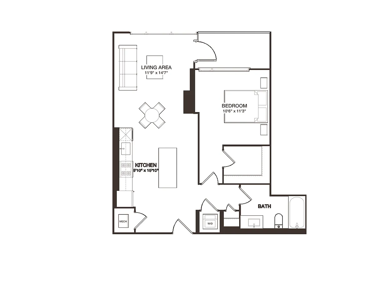 Floor plan 1 Bed - 1 Bath | A01