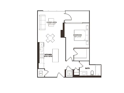 Floor plan 1 Bed - 1 Bath | A01