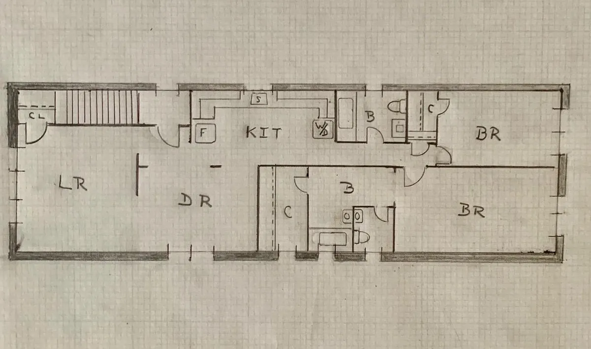 Floor Plan. This is a 1200 SF floor through apartmernt with insulated windows on all 4 sides - 5th St