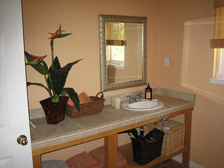 Upstairs Guest bathroom, 1 sink, tub with stand up shower
