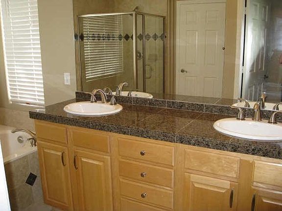 Master bath with new granite tile countertops