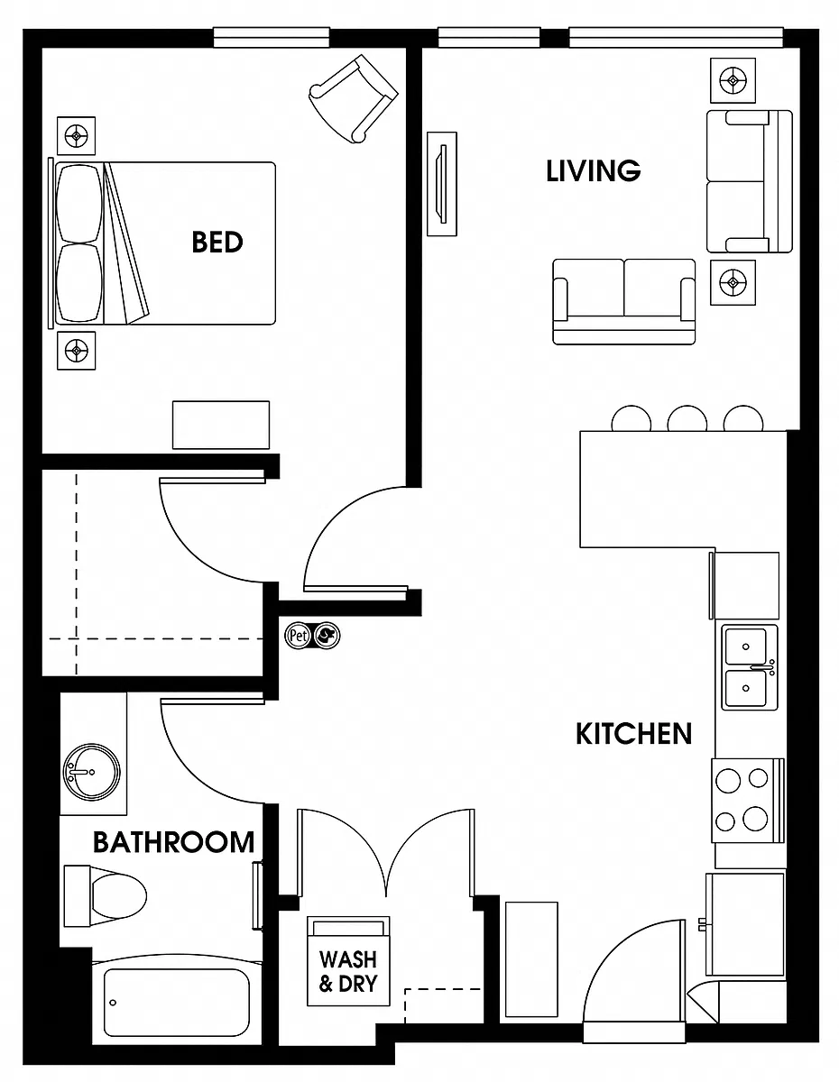 Floor plan One Bedroom A4