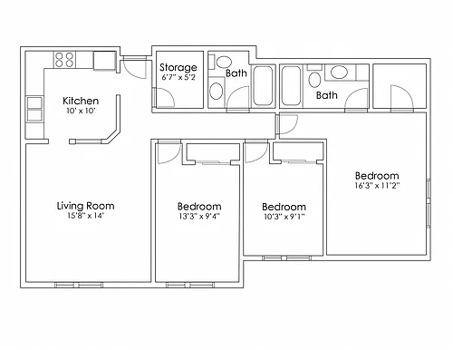 Floor plan 3 Bedroom Large