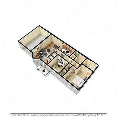 Floor plan 2 bedroom 2 bath Garden with attached garage