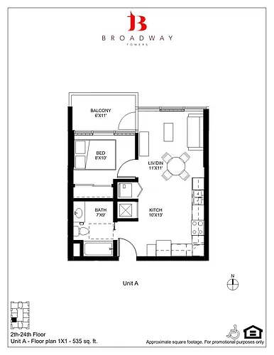Floor plan Broadway A 1x1