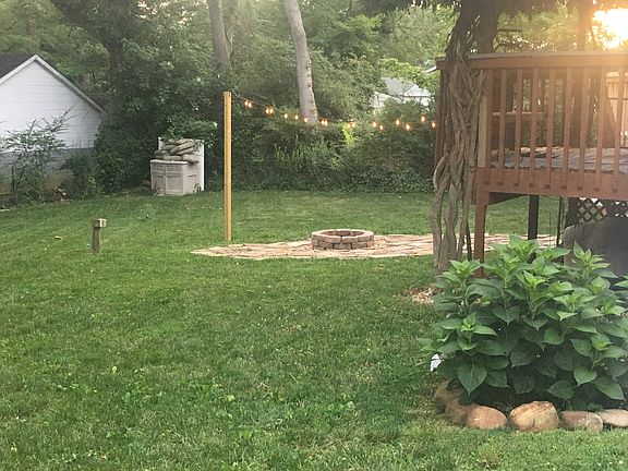 Fire pit on stone patio 