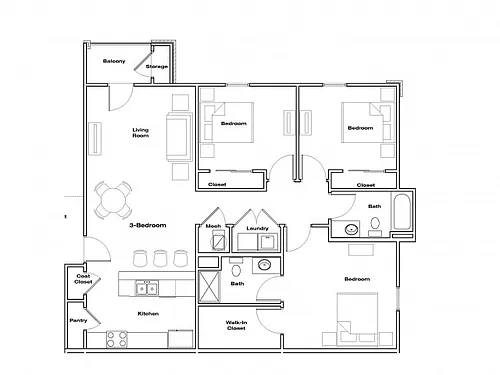 Floor plan 3 Bedroom, 2 Bathroom