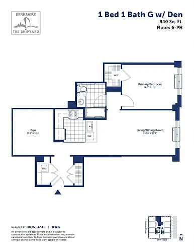 Floor plan 1 Bed 1 Bath G w/ Den