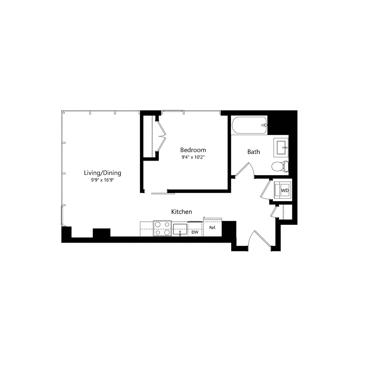 Floor plan 1 Bedroom - 1 Bath | Aj2