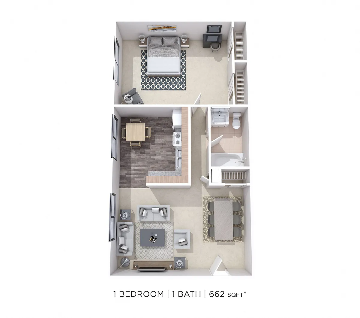Floor plan One Bedroom - 662 sqft