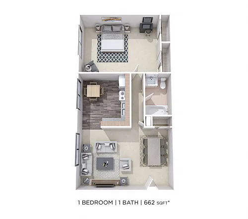 Floor plan One Bedroom - 662 sqft