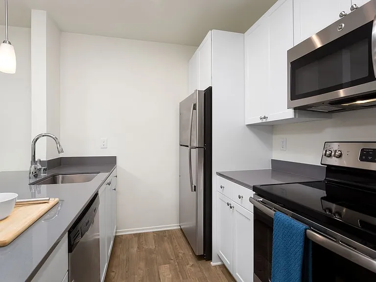 Renovated Kitchen with Quartz Countertops New Cabinetry Hard Surface Flooring and Stainless Steel Appliances