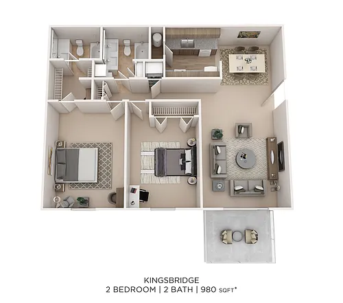 Floor plan Kingsbridge 2Bed 2Bath 980sqft