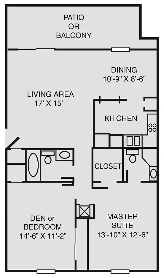Floor plan 2 Bed/2 Bath Dn (F)