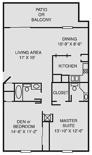 Floor plan 2 Bed/2 Bath Up (F)