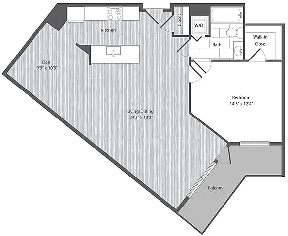 Floor plan 1 Bed 1 Bath Den - AD2