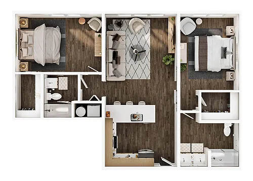 Floor plan 2 BD, 2 BTH B2