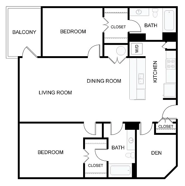 Floor plan 2 Bed/2 Bath Den-2e