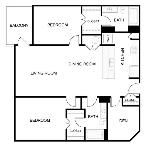 Floor plan 2 Bed/2 Bath Den-2e