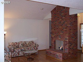 Living room with vaulted ceilings
