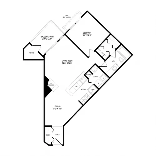 Floor plan 1 Bed/1 Bath-A1