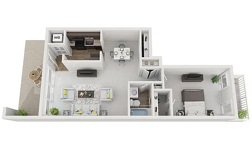 Floor plan One Bedroom One Bath 1A