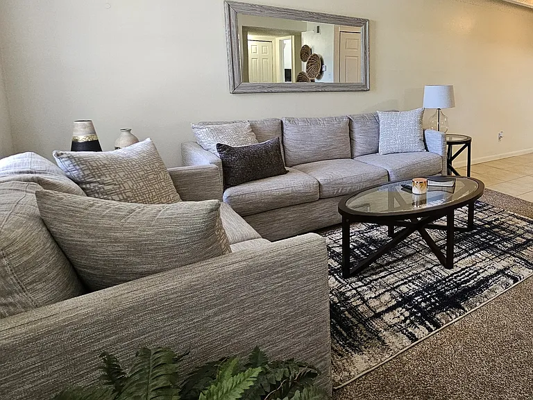 Living Room shown with Furniture. Furniture not included.