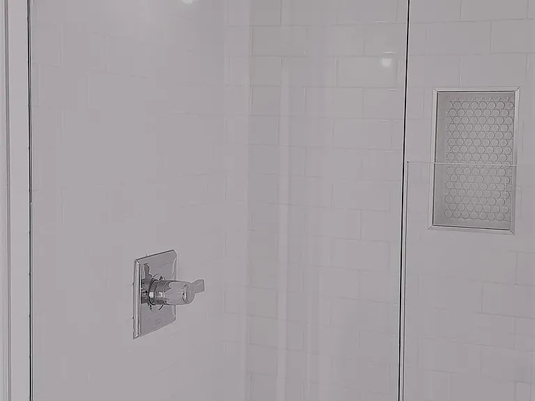 Custom shower with niche & glass door SUBWAY TILES