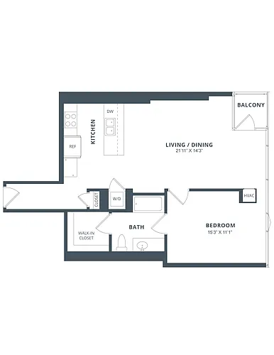 Floor plan 1 Bed/1 Bath-A2