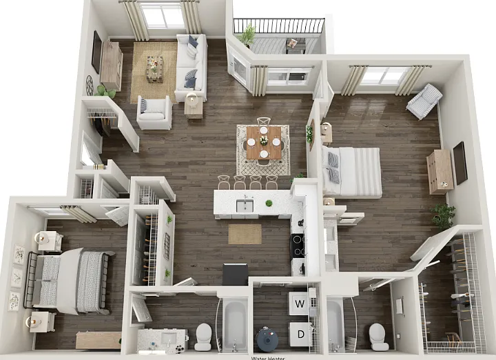 Two-Bedrooms, Two-Bathrooms Renovated Floorplan Diagram