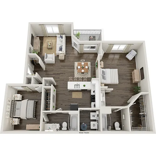 Floor plan Two-Bedrooms, Two-Bathrooms Renovated