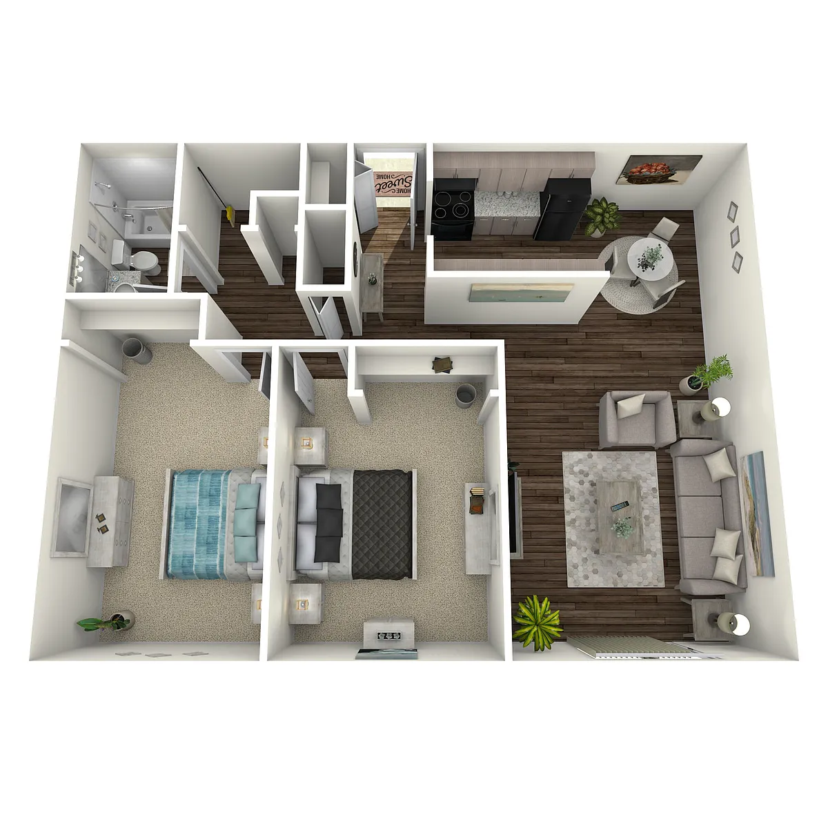 Floor plan 2BD, 1BTH