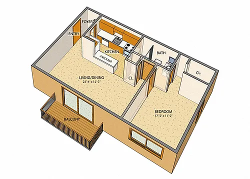 Floor plan Sheridan Drive - 1 Bed, 1 Bath