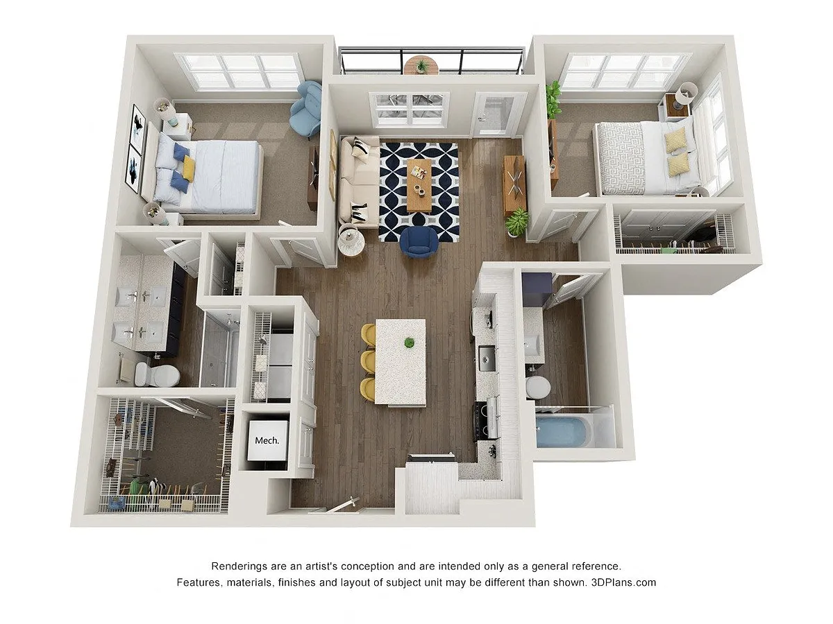 Floor plan B3.1 2x2 1059 SF